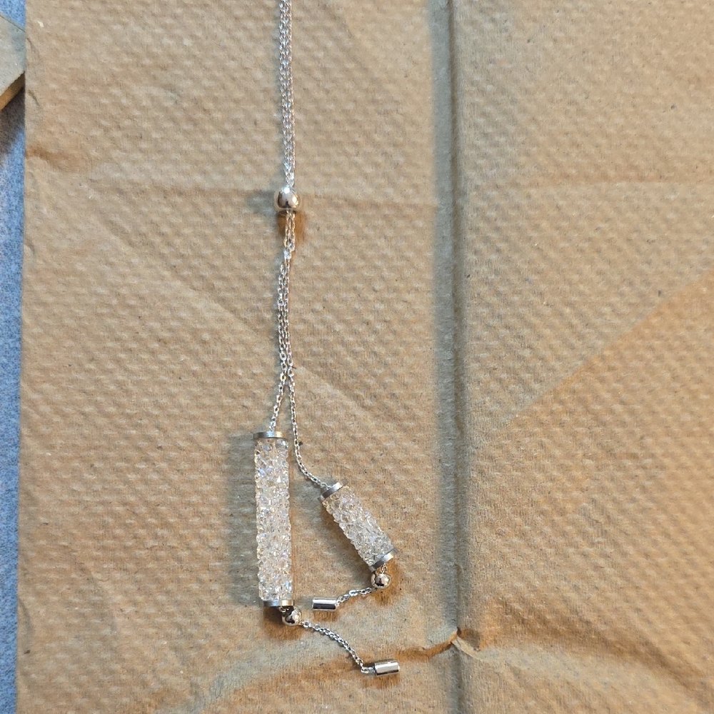 Touchstone Crystal Double Bar 'Rock Slide Pendant"Silver Chain Necklace